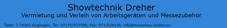 Logo Showtechnik Dreher Vermietung und Verleih von Hebebühnen, Stellwänden, Küchengeräten, Geschirrspüler